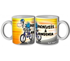 Kerékpáros bögre vicces felirattal - sárga - bikemiskolc.hu