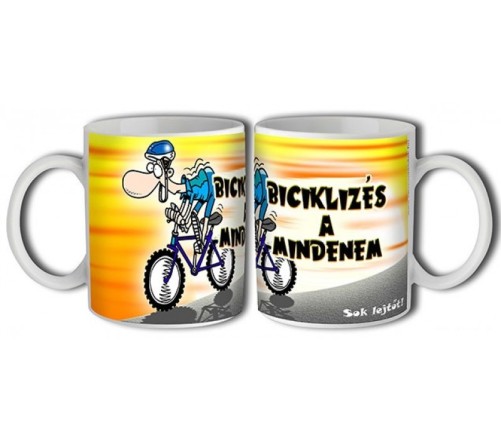 Kerékpáros bögre vicces felirattal - sárga - bikemiskolc.hu