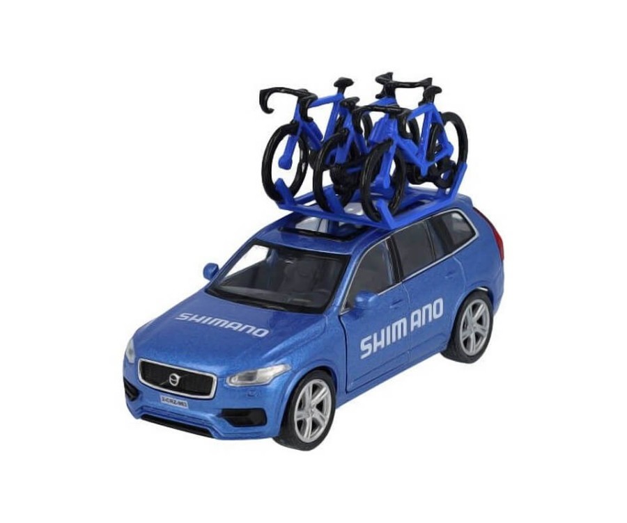 Miniatűr kerékpáros Shimano Team car csomagtartóval fém modell