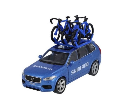 Miniatűr kerékpáros Shimano Team car csomagtartóval fém modell