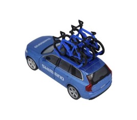 Miniatűr kerékpáros Shimano Team car csomagtartóval fém modell