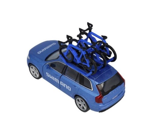 Miniatűr kerékpáros Shimano Team car csomagtartóval fém modell