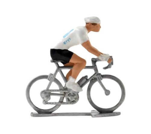 Miniatűr kerékpáros Fehér Jersey fém modell – bikemiskolc.hu