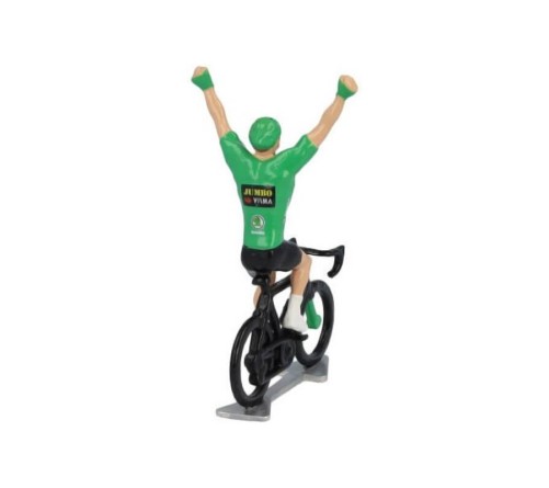 Miniatűr kerékpáros Zöld jersey győztes Jumbo-Visma fém modell
